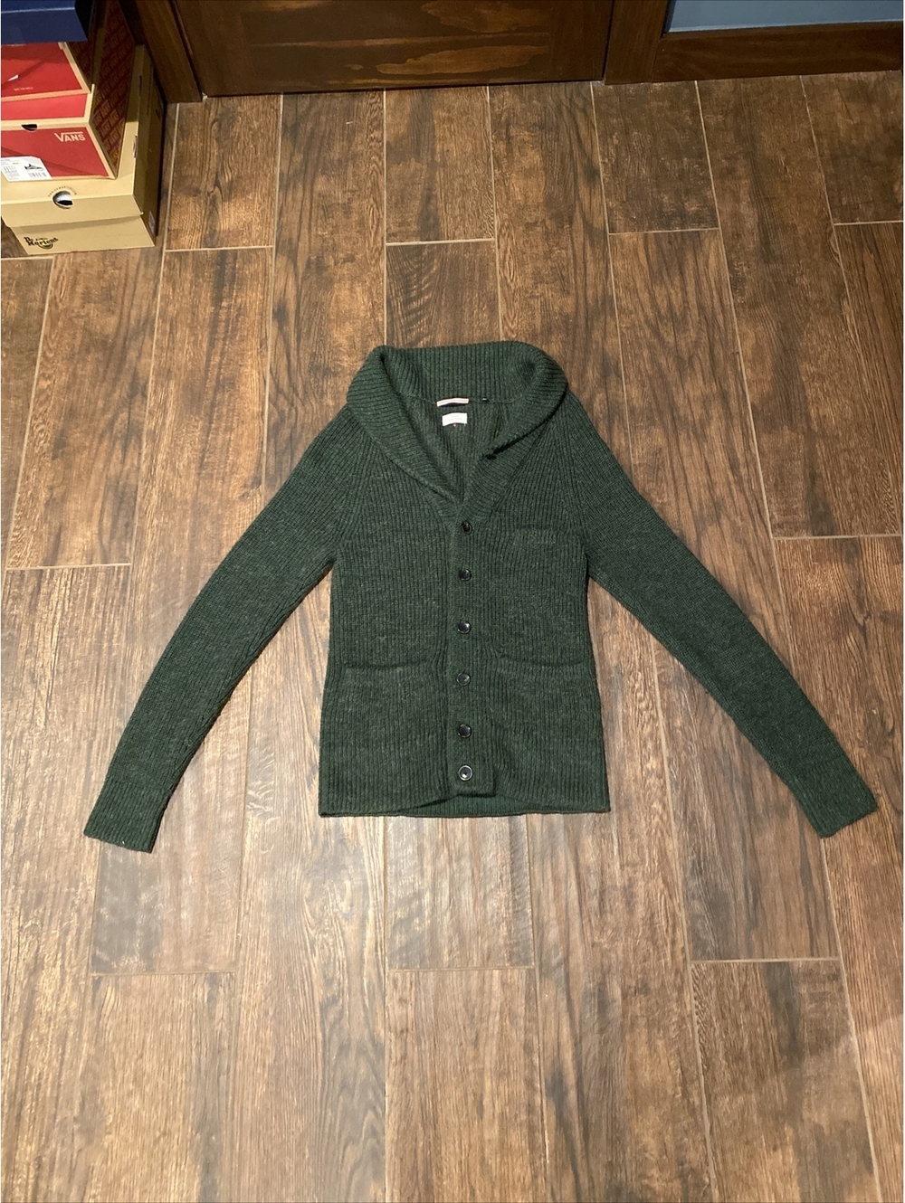 Apolis Global Citizen Mens Cardigan Sweater XS Dark Green Alpaca Suede Peru